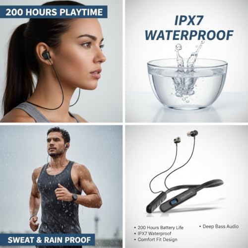 Wodimark Boyuna Asmalı Spor Bluetooth Kulaklık, Mıknatıslı Tasarım, Hafıza Kart Destekli, Şarj Göstergeli, Type-C Şarjlı, Basma Düğmeli Ses Kontrol Boyun Bantlı Kulaklık 200 saat - Görsel 5