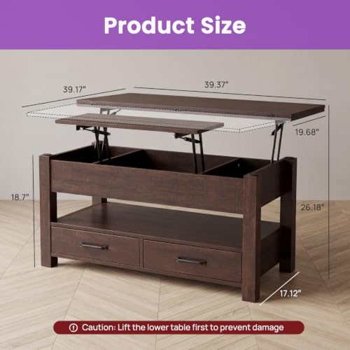 DUMOS 39.4" Convertible Lift Top Coffee Table, 4 in 1 Multifunctional Table by DUMOS - Used condition - Image 2