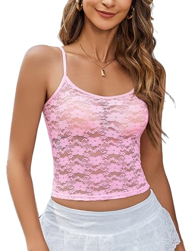 Image of Avidlove Bralettes for Women Lace Spaghetti Strap Camisole Y2k Crop Tops Going Out Tank Tops