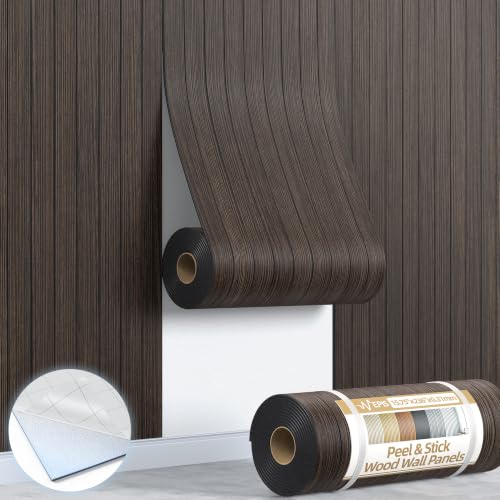 Peel and Stick Wood Slat Wall Panel 3D PVC Faux Smoked Wood Grain Wallpaper