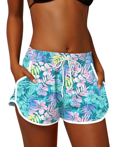 Image of For G and PL Women Summer Floral Beach Boardshorts with Pockets Swim Trunks