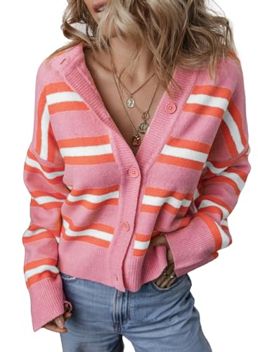 EVALESS Women's Striped Cardigan Sweaters Trendy Lightweight Chunky Knit Cropped Sweaters Outfits Outerwear Coats