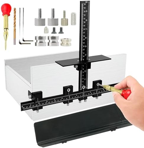 COITEK Cabinet Hardware Jig – Adjustable Metal Punch Locator Drill Guide For Handles & Knobs, Includes 3 Drill Bits & Center Punch, Easy Setup