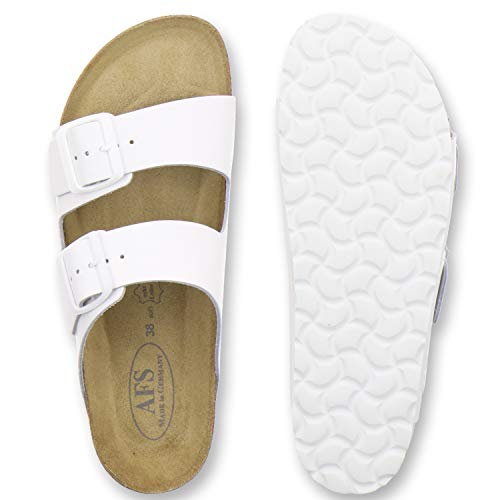 Miniatura 4 de Afs-Schuhe 2100 - Chanclas Cómodas Para Mujer De Piel Auténtica, Prácticas Zapatillas De Trabajo, Zapatillas De Estar Por Casa, Hechas A Mano En Alemania, Color Blanco, Talla 42 Eu