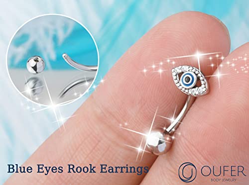OUFER 16G Rook Earrings, 316L Surgical Steel Eyes Rook Piercing Jewelry, Clear CZ Paved Eyebrow Rings, Curved Barbells, Vertical Labret Lip Piercing Jewelry by OUFER - Used condition - Image 2