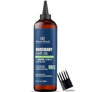 Botanic Hearth 100% Pure Rosemary Oil For Hair Growth Infused With Biotin | Hair Strenghtening Treatment | Nourishing & Volumizing | With Jojoba Oil & Castor Oil | Non GMO Verified | 6.7 fl oz