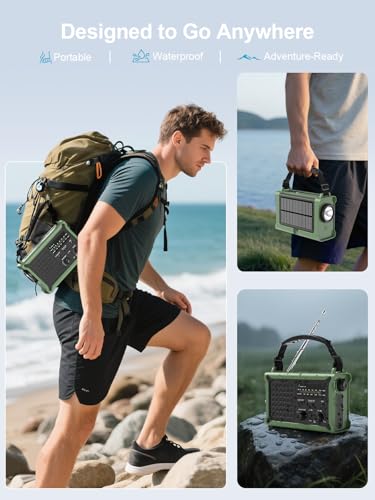 ROCAM ROCAM Kurbelradio,12000mAh Notfallradio mit 8500mm² Solarpanel & 650mA Kurbel, Tragbar Solar Weltempfänger Radio mit AM/FM Empfang, LED Taschenlampe & Leselicht,USB, SOS für Camping, Notfälle&Blackout - Verwendungsansicht 7 | TV | Video | Foto