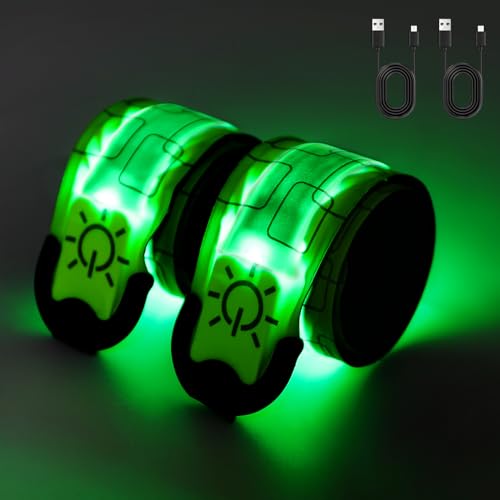 4PCS Brassard Lumineux LED Rechargeable USB, Brassard Reflechissant LED Running, Bande Clignotant Ajustable Bracelet Lumineux LED De Sécurité Pour Bras/Poignet/Cheville/Jambe Course, Cyclisme
