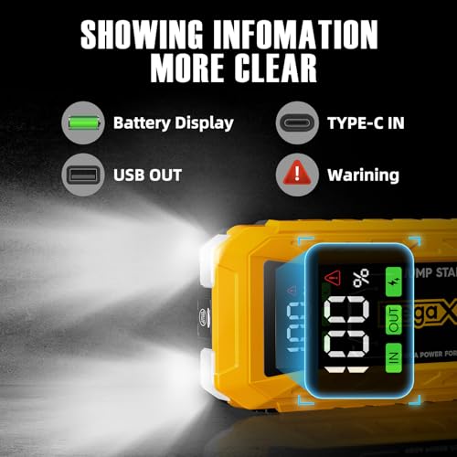 MegaXmar 60w PD Battery Jump Starter 27000mAh 4000A, All Gas, 10L Diesel Engine, 12V car Battery Portable Jumper Box, Type C Booster Car Jumper Cable Pack - Thumbnail 7