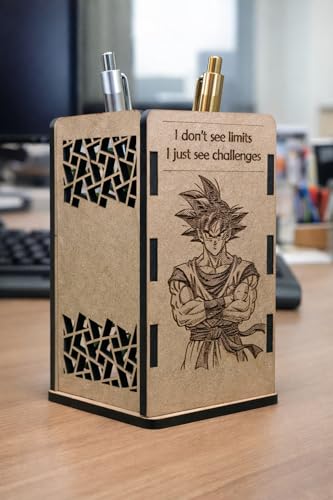 Image of Goku Wooden Pen Stand | Anime Pencil Holder for Study Table | Dragon Ball Z Desk Accessories