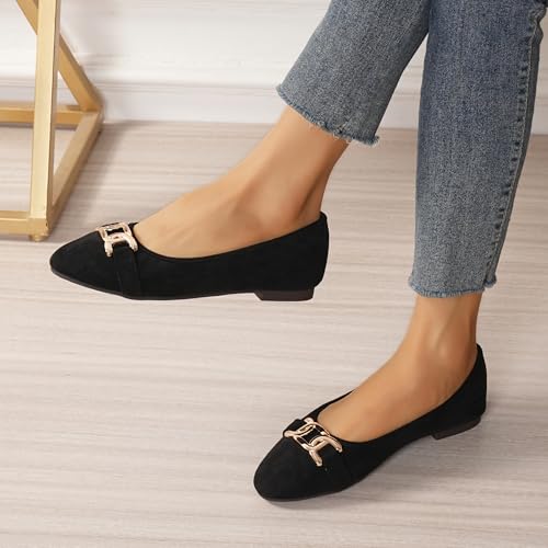 Women's Round Toe Flats Comfortable Ballerina Shoes Slip on Work Flats for Women Office Comfor4