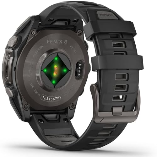 Image of Garmin Fenix 8 47mm AMOLED Sapphire Multisport GPS Smartwatch, Carbon Gray Titanium with Black Silicone Band, 010-02904-20 - Bundle w /Deco Essentials Charging Dock, Dust Cover and USB-C Cable
