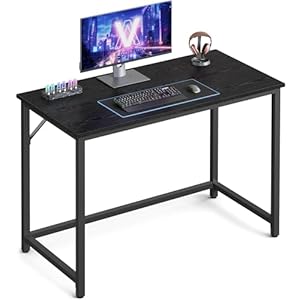 VASAGLE Computer Desk, Office Desk, 100 x 50 x 76 cm, for Study, Bedroom, Living Room, Ebony Black and Ink Black LWD041B56