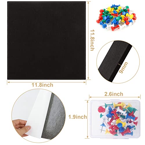 AKOLAFE 6Pcs Black Cork Board Tiles 12x12 Inch Adhesive Cork Board Squares 9 MM Thick Felt Pin Board Cork Bulletin Board with Push Pins Display Board Felt Board Notice Memo Board for Wall Office Home