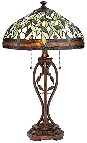 Robert Louis Tiffany Traditional Tiffany Style Table Lamp 26" High Blossoming Bronze Brown Leaf And Vine Antique Glass Shade Decor For Living Room Bedroom House Bedside Nightstand Home Office #TOP1