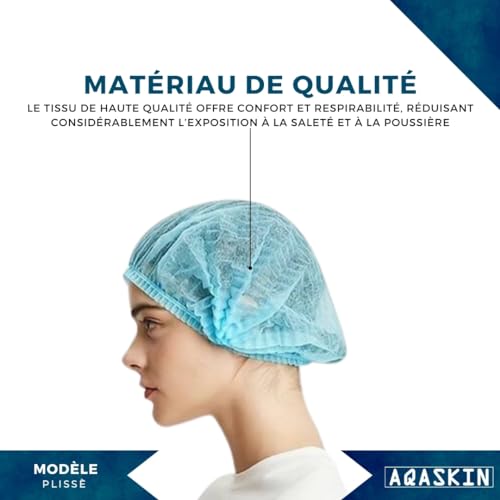 AQASKIN |100 Charlottes médicales à usage unique - Casque à usage unique TNT modèle Plissè – Bonnet couvre-tête et cheveux – Pour centres esthétiques, SPA, centres médicaux - BLANC – vue 3