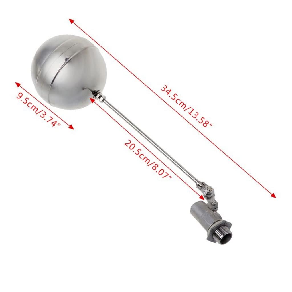 Válvulas de flotador de metal, Válvula de bola flotante de 1/2", DN15, rosca macho, for tanque de agua, de acero inoxidable, con sensor de flotador y control de flujo, 1 unidad