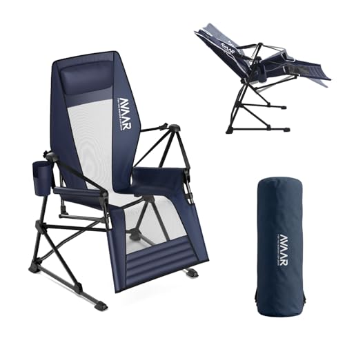 AVAAR Go-Horizon Hammock Swinging Camping Chair for Adults up to 400 lbs, Full Recline Folding Chair with Footrest, Adjustable Headrest, Cup Holder & Carry Bag for Camping, Fishing, Beach, Patio—Indigo Blue