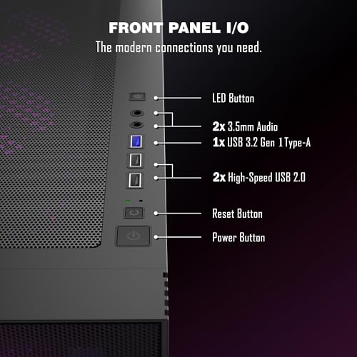 PCZZOI PC CASE ATX 6 PWM ARGB Case Fans Pre-Installed, Mid Tower Computer Case with Tempered Glass,High Airflow Mesh Front,Support 360mm Radiator,Black Gaming Desktop Case (H05) - Image 7