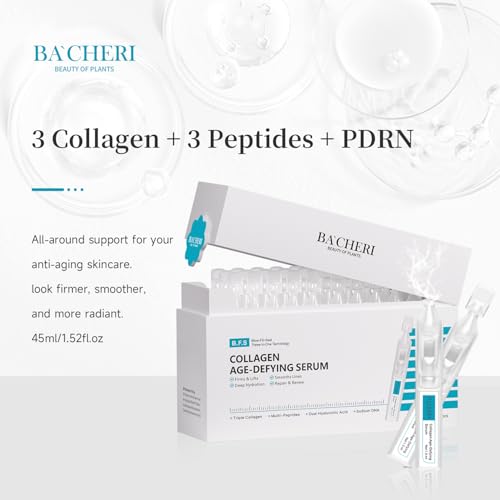 BACHERI Collagen Peptide Anti-Aging Serum with PDRN – Triple Collagen, Peptide Complex & Botanical Extracts for Firming, Hydration & Skin Barrier Repair – Ampoule Serum Set 1.5ml x 30