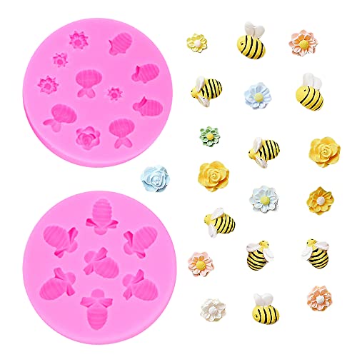Nifocc 2 Moldes para Fondant de Abeja, Molde para Tartas, Cupcakes, Chocolate, Magdalenas, Mazapán, Gelatina y Caramelos - Silicona
