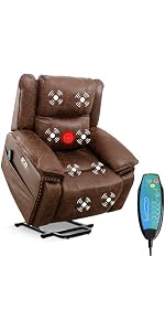 Phoenix Home Large Power Recliner with Massage & Heat, Brown