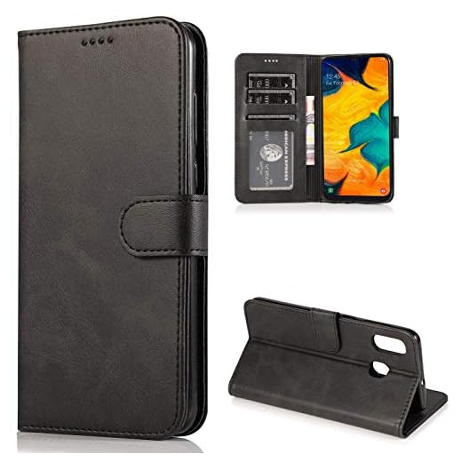 CTIUYA Schutzhülle für Samsung Galaxy A20E, Hülle Handyhülle Leder Klapphülle Handytasche Flip Brieftasche Schutzhülle Magnet Wallet Case Tasche Lederhülle für Samsung Galaxy A20E,Schwarz