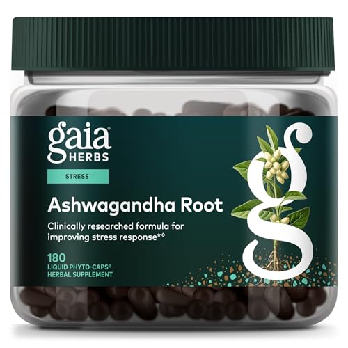 Gaia Herbs Ashwagandha Root 350 mg - Supports Balanced Energy Levels & Positive Outlook*- Supports Healthy Cortisol Balance* - 180 Vegan Liquid Phyto-Caps (90 Servings)