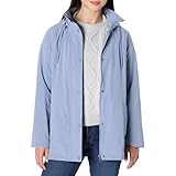 Amazon Essentials Women's Relaxed-Fit Lightweight Waterproof Long Hooded Rain Jacket, Dusty Blue, L