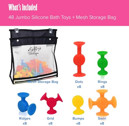 Gift Boutique 48 Pack Bulk Easter Basket Stuffers | Toddler Bath Toys for Kids Fine Motor Skills | Silicone Suction Sensory Toys | Montessori Travel Airplane Activities with Storage Bag, Easter Gift - Image 2