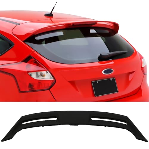Roof Spoiler Compatible with 2012-2018 Ford Focus, Factory Style Unpainted Black ABS Rear Wind Spoiler Wing By IKON MOTORSPORTS, 2013 2014 2015 2016 2017