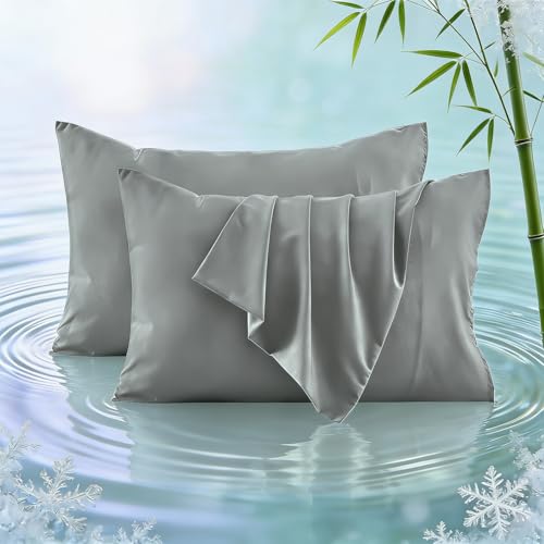 Lovana Bamboo Cooling Pillowcases Standard 48x74cm 2 Pack Ultra Soft & Durable Pillow Covers for Hot Sleepers Envelope Closure Silver