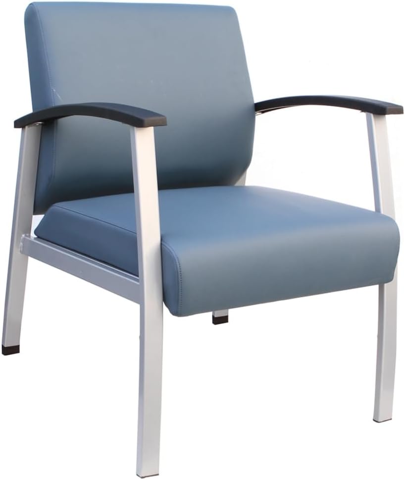 NBF Ergonomic Office Guest Chair with Arms - Office Guest Chairs for Conference Room - Reception Chairs with Silver Legs and Williamsburg Polyurethane, 23.88" W, Blue