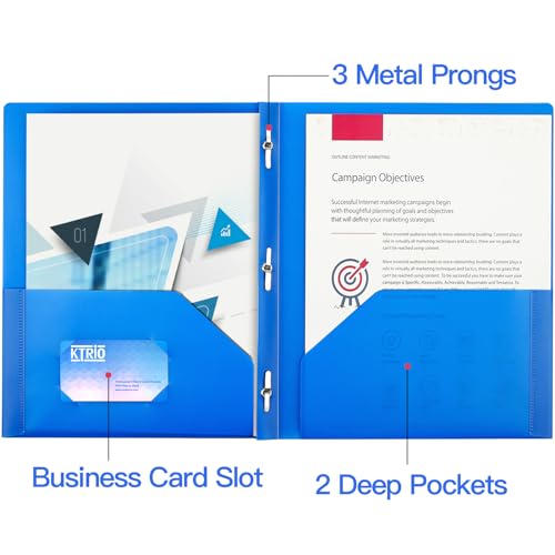 image for KTRIO Plastic Pocket Folders with Prongs, Colored Heavy Duty Pocket Fo