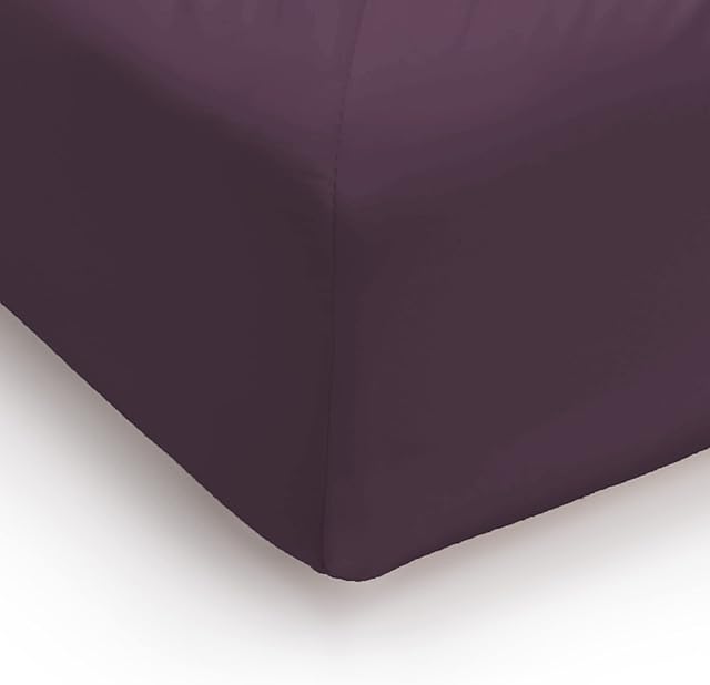 ROHI® Double Fitted Sheet with Two Pillowcases  25cm Depth  Pure Polycotton Plain Bedding (Double Fitted Sheet & Pillowcases, Plum)
