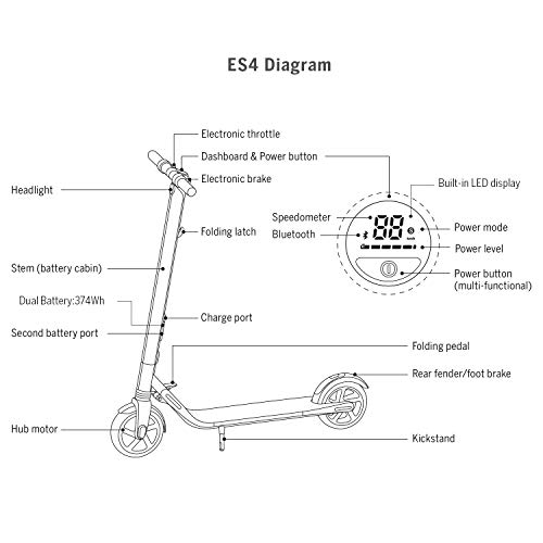 Segway Ninebot Es4 Electric Kick Scooter- 800W Motor, 28 Miles Range & 19Mph, 8" Solid Non-Pneumatic Tires, Dual Brakes, Suspension System, External Battery, Commuter Scooter For Adults & Teens #TOP7