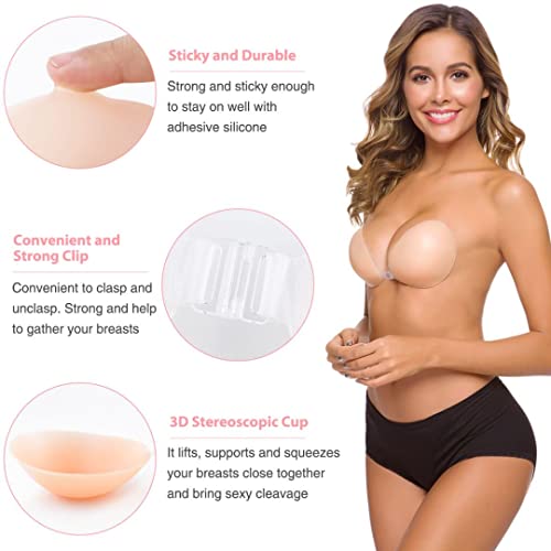 SHINYMOD Stick on Bra, Strapless Backless Sticky Bras for Women, Adhesive Silicone Invisible Push Up Bra Reusable Skin Comfortable Cup Bra with 2Pcs Nipple Covers - 2