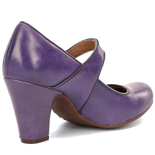 Image of SHODENSE Women Vintage Chunky High Heel Mary Jane Shoes Round Closed Toe Ankle Strap Dress Sandals 3 inch Block Heels Mary Jane Lolita Pumps Two-Toned Patchwork Buckle Office Lady Wedding Retro 4-11 M US