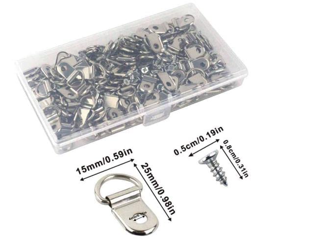 Palmetto Housewares Picture Frame Hangers D-ring 100 Sets, Picture D-Shape Hooks 100PCS (Golden-100), Bright Steel - Image 2