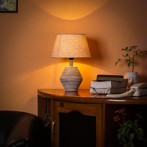 Image of PineCraft International Atury Table Lamp with Shade Night Lamp for Living Room, Study Room, Bedroom & Home Decor Gift Item 14 inch Height Wooden Study Lamp with Beige Shade