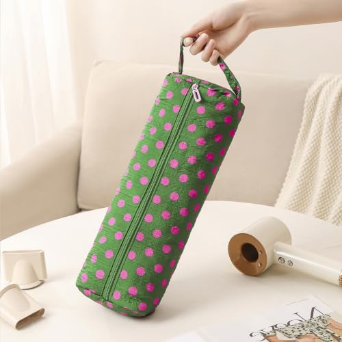 Image of RSRSLEII Polka Dot Hair Tools Travel Bag,Hair Styling Accessories Storage Case for Shark FlexStyle,Dyson Airwrap Hair Dryer,Curling Iron,Straightener,Revlon Hair Tools,Portable&Foldable(23Green)