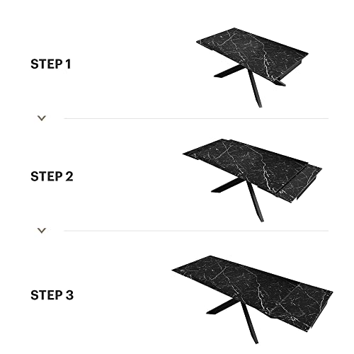 Acanva Expandable Dining Table For 6-8 Seat, Modern Rectangle Design With Extension Leaf For Kitchen Restaurant, Thicker Top And Carbon Steel Pedestal, 70.9''(+40’’)X35.5''X30'', Stones Black #TOP4