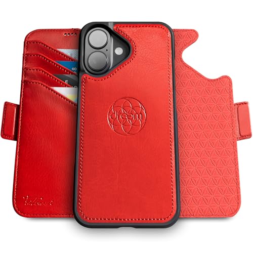 Coque iPhone 16 Dreem rouge en cuir végan avec support magnétique détachable