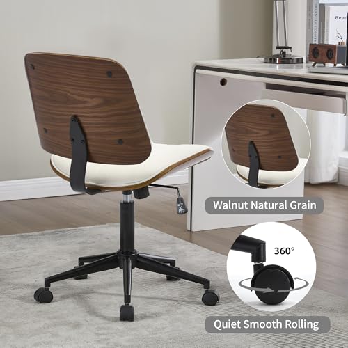 Image of Armless Rolling Office Desk Chair, Adjustable Height Computer Chair, White