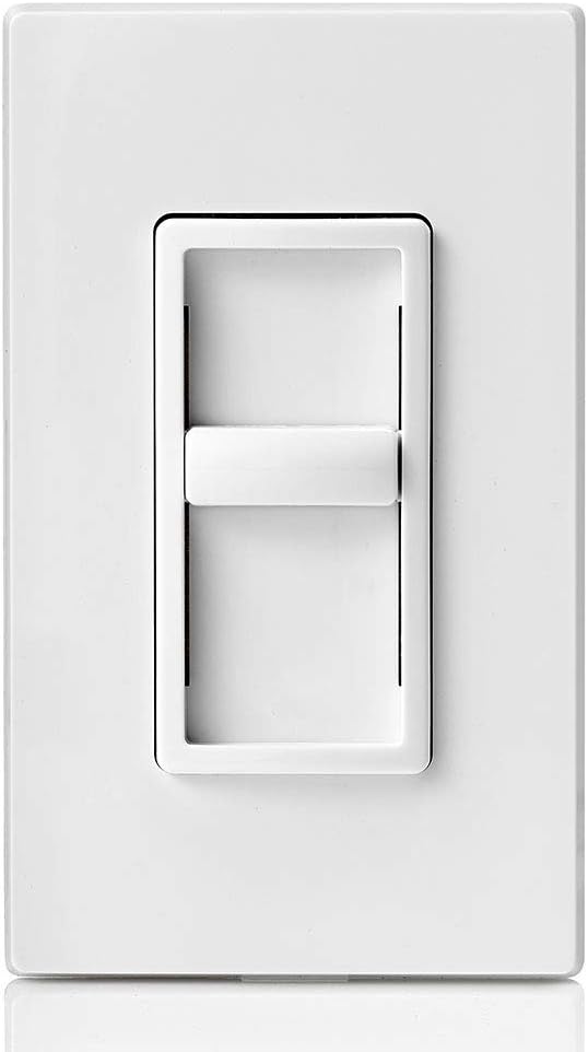 Leviton 6672-1LW SureSlide Universal 150-Watt LED/CFL, 600-Watt Incandescent Slide-To-OFF Dimmer, White - Plug In Dimmer Switches - 