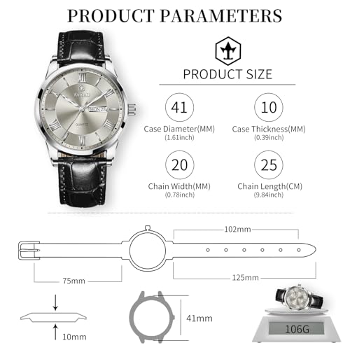 Mens Leather Watch for Men Waterproof Analog Quartz Mens Watches Dress Minimalist Business Classic Big Face Watches for Men with Date Day4