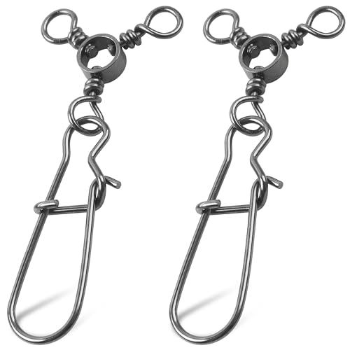 SILANON Fishing 3 Way Swivel Snaps Stainless Steel Cross Line Duo Lock Snap Swivels Saltwater Barrel Triple Swivels Fishing Tackle Connector for Catfish Trolling Surf Rig 8#