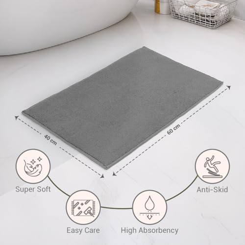 Image of Welspun Premium Bath Mats Large for Hall, Bedroom & Living Room | Solid Design | Anti Skid | More Absorbent | Soft Feel | Machine Tufted | (2 x 3 ft, Light Grey)