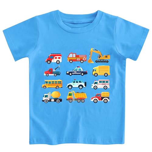 Lovekider 3T Toddler Boys Construction Tshirt Short Sleeve Blue T-Shirt Car Excavator Tee Shirt Size 3