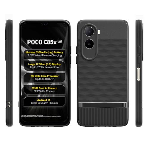 Image of Shockproof Case Compatible with Poco C85x 5G / Mi Redmi A7 Pro 5G | Full Camera Protection | TPU Flexible Back Cover for Poco C85x 5G / Mi Redmi A7 Pro 5G (Matte Black)